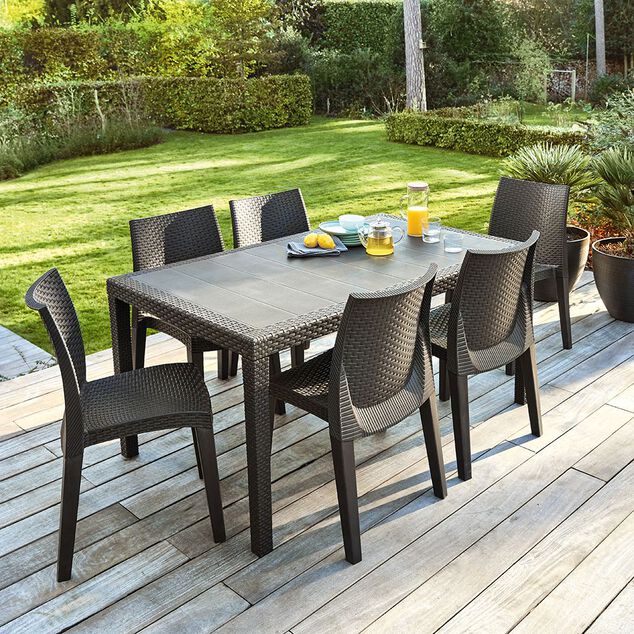 Table de jardin rectangulaire 6 personnes imitation r&eacute;sine gris