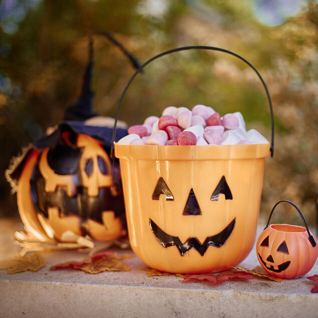 Seau &agrave; bonbons Halloween design citrouille (3 mod&egrave;les)