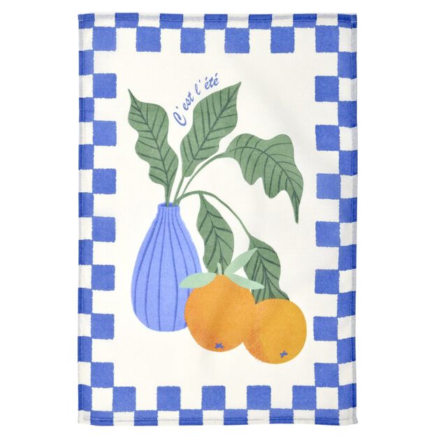 Torchon x2 coton Dolce Vita motif citrons et oranges 45x65cm