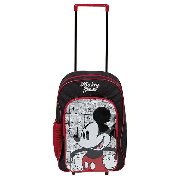 Sac &agrave; roulettes enfant Mickey Mouse rouge et noir H41cm