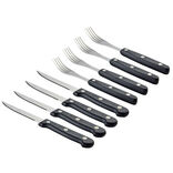 Couteau x4 et fourchette x4 manche plastique noir et lame acier L20cm