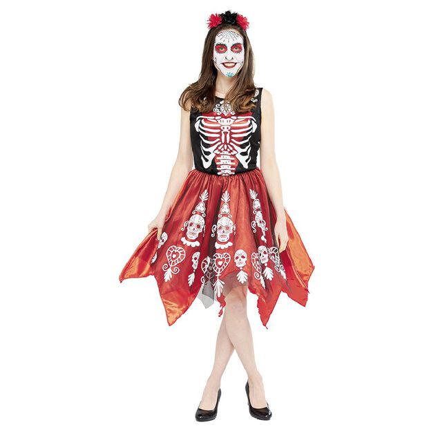 D&eacute;guisement adulte Halloween squelette robe et serre-t&ecirc;te Taille S