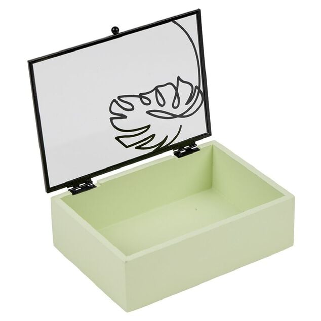 Bo&icirc;te en bois couvercle d&eacute;co feuille 17x12xH5,5cm