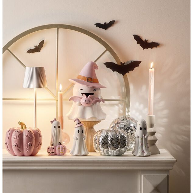 Fant&ocirc;me Halloween d&eacute;coratif r&eacute;sine blanc et rose pastel &Oslash;8x15cm (3 mod&egrave;les)