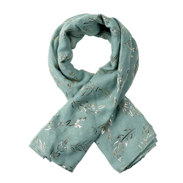 Foulard vert d'eau motif feuillage gris argent&eacute;