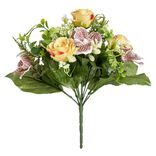 Bouquet fleurs artificielles orchid&eacute;es et roses orange 4 t&ecirc;tes H33cm