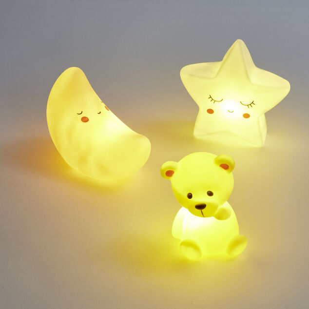 Veilleuse &agrave; LED ourson/lune/&eacute;toile H12,5cm-3 mod&egrave;les