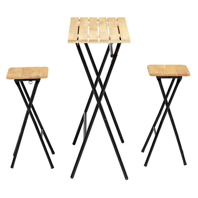 Table haute avec tabourets x2 Balcony pliables bois et m&eacute;tal 80x40xH98cm