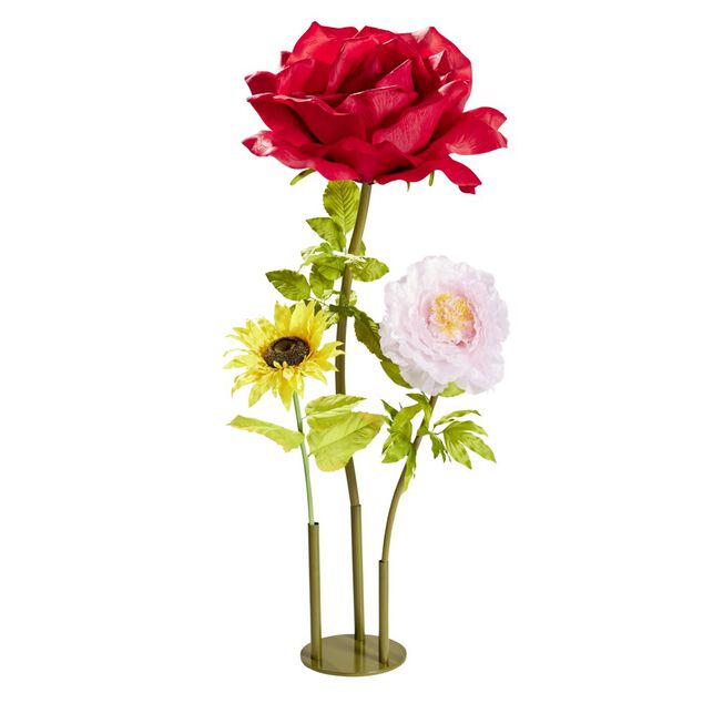 Socle repose-fleur 3 tiges m&eacute;tal vert olive &Oslash;29,5xH40,5cm