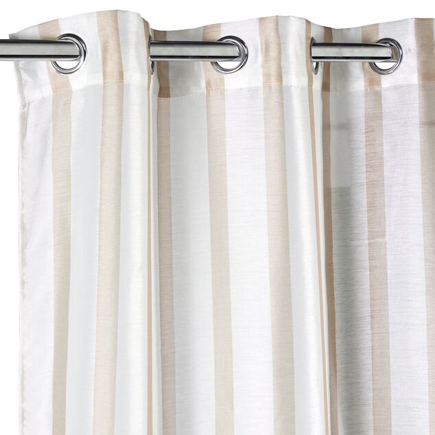 Voilage &agrave; oeillets 140x240cm polyester bayad&egrave;re rayures blanc et beige