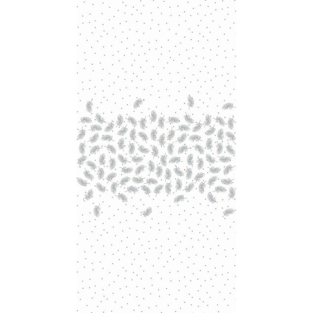 Nappe damass&eacute;e en papier blanc motif plumes