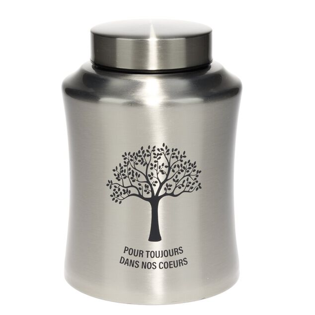 Urne fun&eacute;raire acier inox gris &Oslash;14,5xH21cm