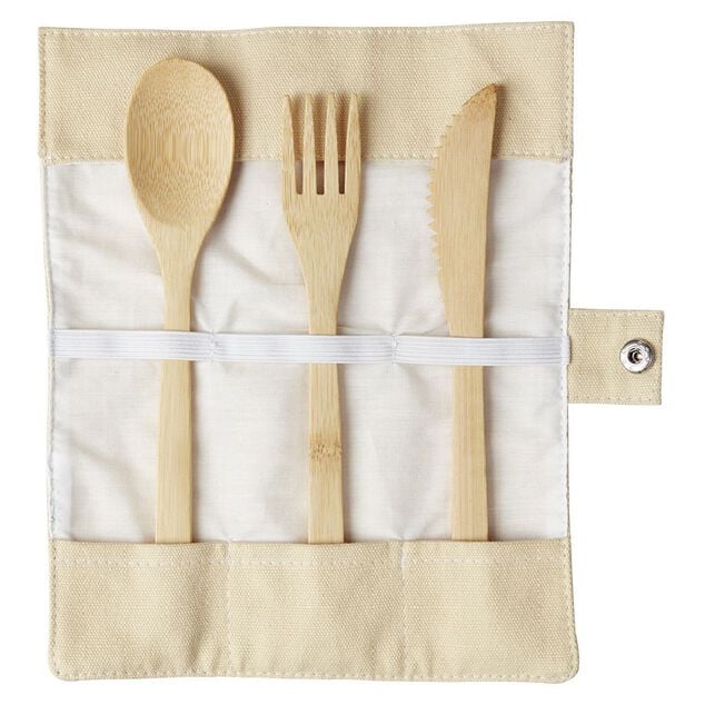 Étui avec couverts en bambou fourchette/couteau/cuillère 3 pièces