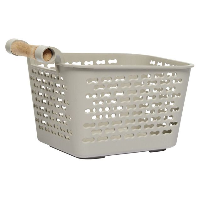 Mini pani&egrave;re en plastique avec poign&eacute;e bois