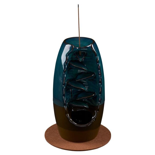 Fontaine &agrave; encens gr&egrave;s bleu &Oslash;10xH20cm