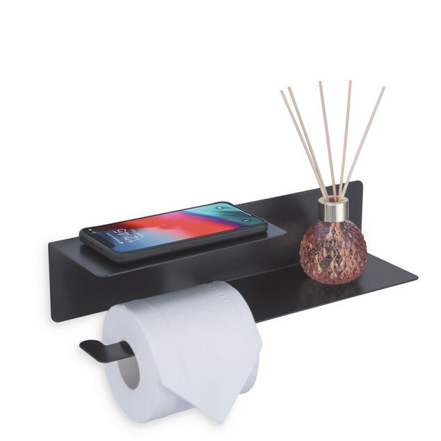 D&eacute;rouleur papier WC avec support t&eacute;l&eacute;phone m&eacute;tal noir 37x8xH10cm