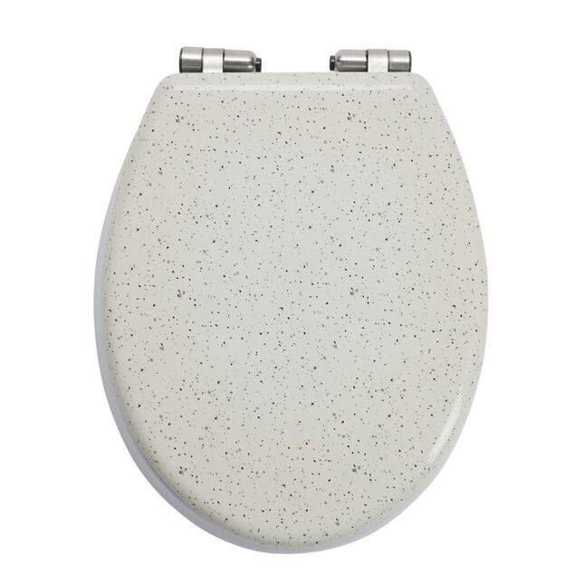 Abattant WC bois blanc motif granit d&eacute;clipsable frein de chute taille universelle