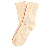 Chaussette femme polycoton tige longue beige motif cocktail T36/40