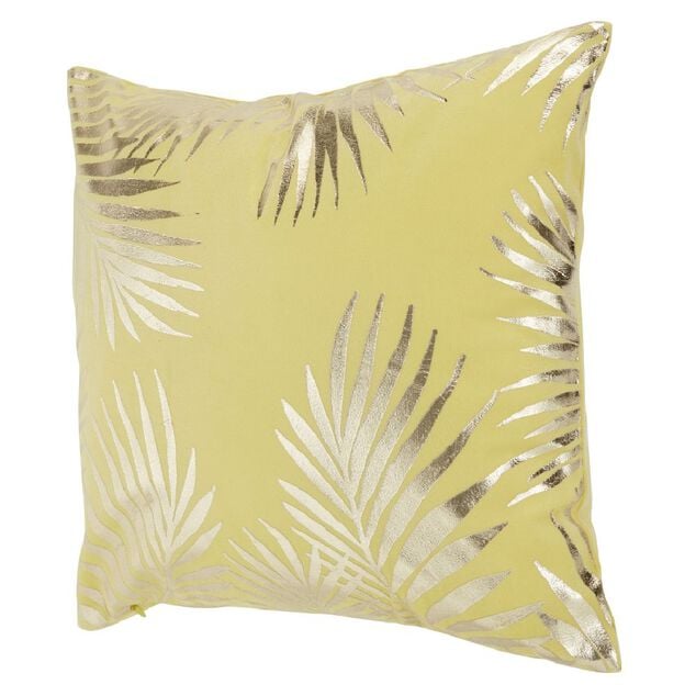 Housse de coussin imitation velours 40x40cm jaune moutarde motif argent&eacute;