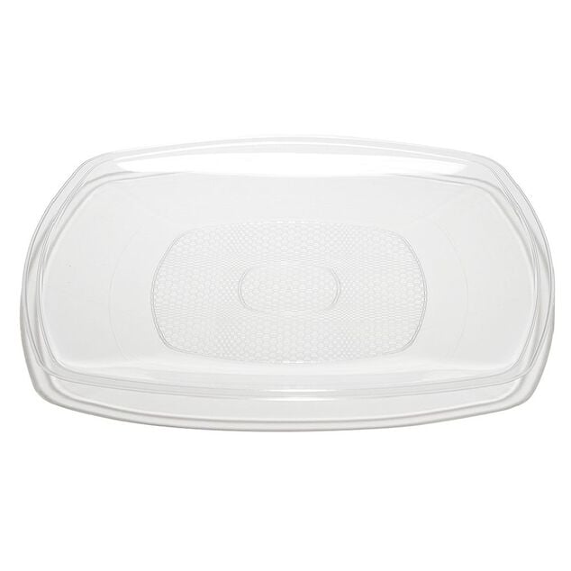 Lot de 6 assiettes carr&eacute;es plastique transparent &agrave; bord arrondi 18,5x18,5 cm