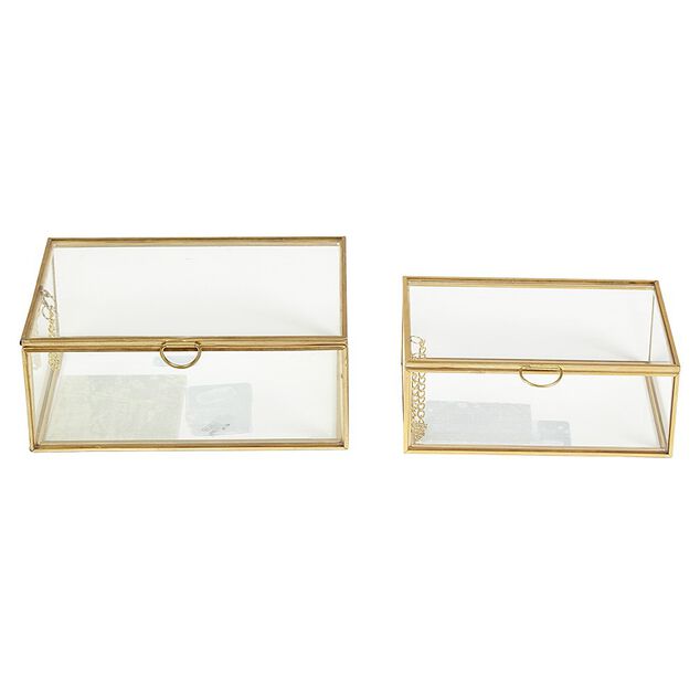 LOT Bo&icirc;te de rangement en verre et effet laiton - OK CODES CR&Eacute;&Eacute;S