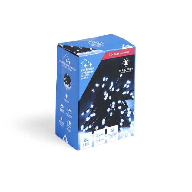 Guirlande lumineuse 24LED blanc froid à piles 1,7m