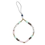 Bijou de téléphone perles doré blanc vert L17cm