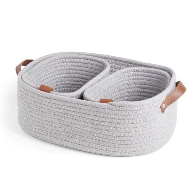 Pani&egrave;re de rangement coton tress&eacute; gris 38x25xH13cm - petit mod&egrave;le
