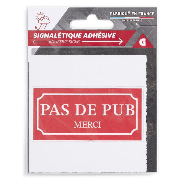 Signalétique adhésive "Pas de pub, merci" - 8x8 cm