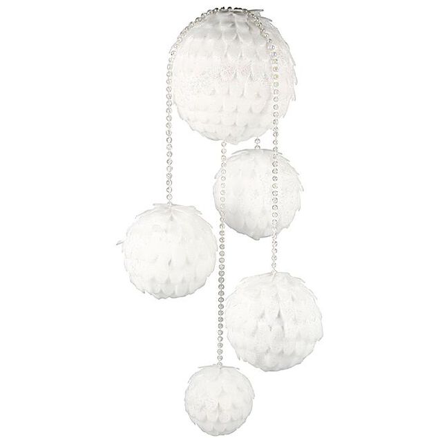 Suspension 5 boules de Noel blanches