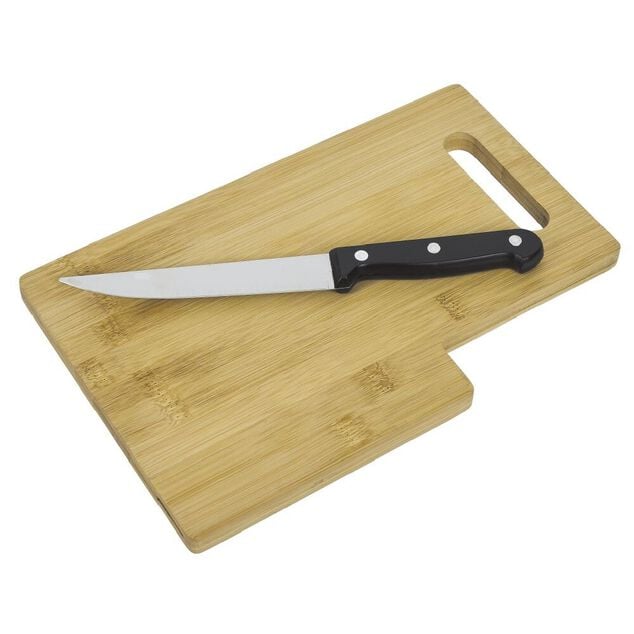 Planche &agrave; d&eacute;couper en bambou avec couteau