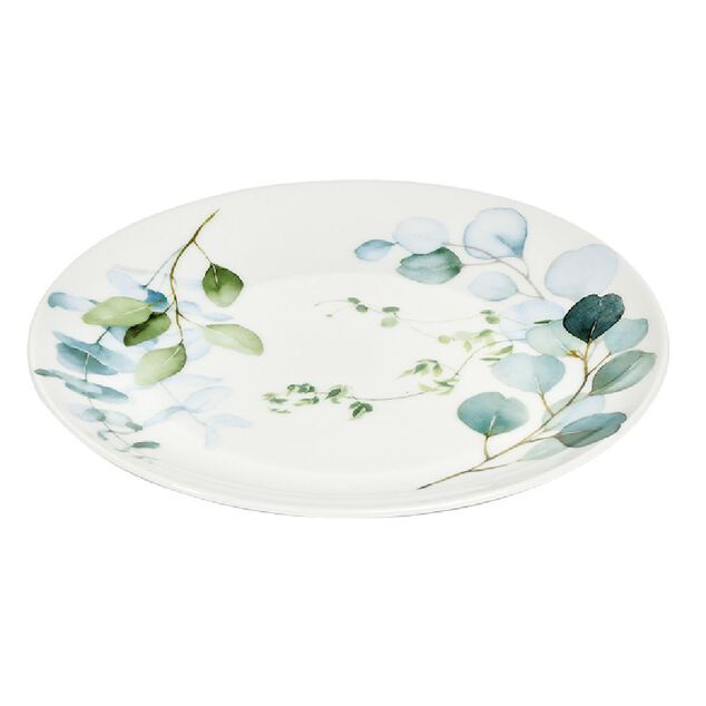 Assiette &agrave; dessert porcelaine blanche feuillage vert &Oslash;19cm