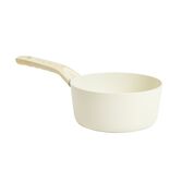 Casserole poign&eacute;e effet bois aluminium et c&eacute;ramique beige &Oslash;18cm