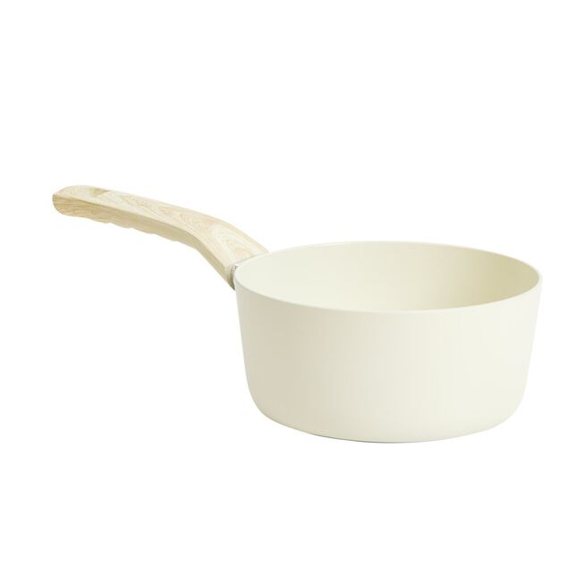 Casserole poign&eacute;e effet bois aluminium et c&eacute;ramique beige &Oslash;18cm