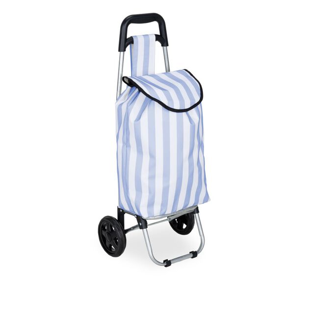 Chariot de courses 25L &agrave; roulettes rayures color&eacute;es H80cm (2 mod&egrave;les bleu ou jaune)
