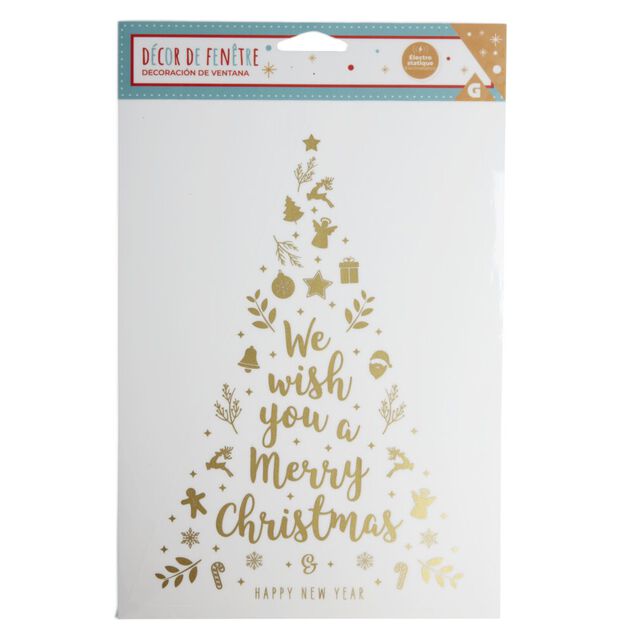Décoration fenêtre Noël électrostatique sapin doré