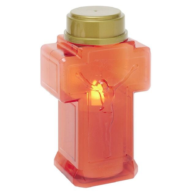 Bougie fun&eacute;raire forme croix &Oslash;10xH15cm rouge