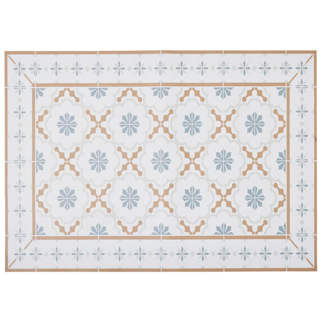 Tapis de cuisine vinyle imprim&eacute; carreau de ciment tricolore 70x49,5cm
