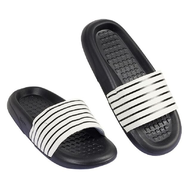 Sandales claquettes plastique noir ray&eacute; blanc 36/37