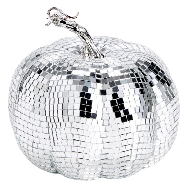 D&eacute;coration Halloween citrouille effet boule disco c&eacute;ramique argent&eacute;e &Oslash;15xH16cm