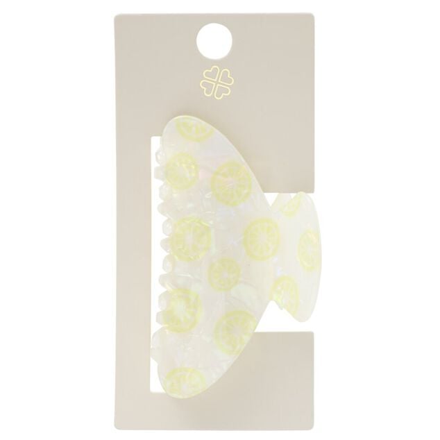 Pince cheveux &eacute;poxy motif citron blanc L13cm