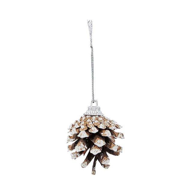 Suspension boule de No&euml;l blanche et pomme de pin argent&eacute;e x10