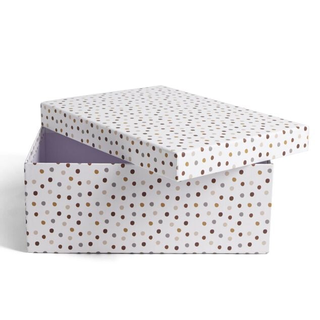 Bo&icirc;te papier blanc &agrave; pois 44x31x15cm