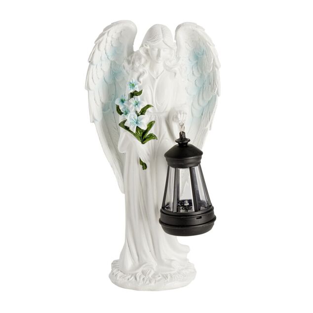 D&eacute;coration fun&eacute;raire ange polyr&eacute;sine avec lanterne LED 15,5x9xH31cm