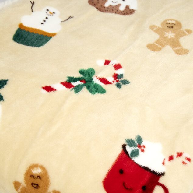 Plaid No&euml;l imprim&eacute; gingerbread polyester L150X120 cm beige