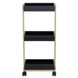 Desserte de cuisine en bois &agrave; roulettes 3 niveaux noir et naturel 32x18xH70,5cm