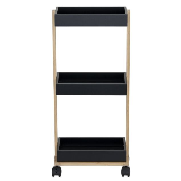 Desserte de cuisine en bois &agrave; roulettes 3 niveaux noir et naturel 32x18xH70,5cm