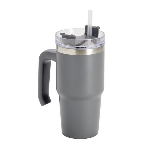 Mug isotherme inox 550ml avec couvercle et paille &Oslash;8,5xH28,5cm