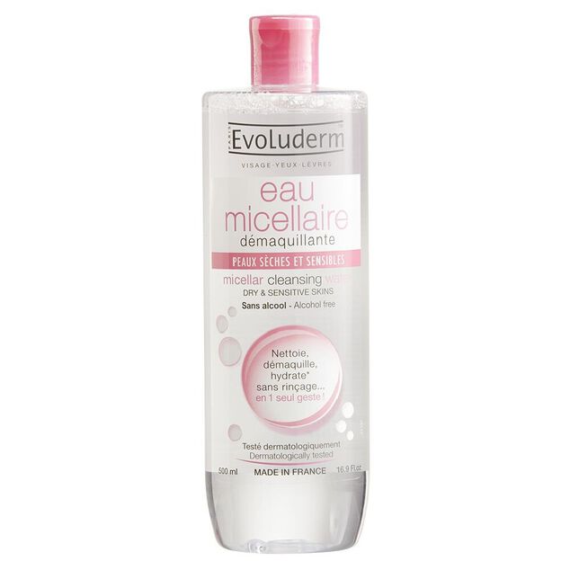 Eau micellaire Evoluderm d&eacute;maquillante peaux sensibles 500 ml