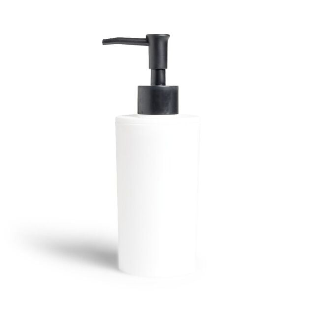 Distributeur de savon &agrave; pompe &Oslash;6,8x18,5cm plastique noir et blanc
